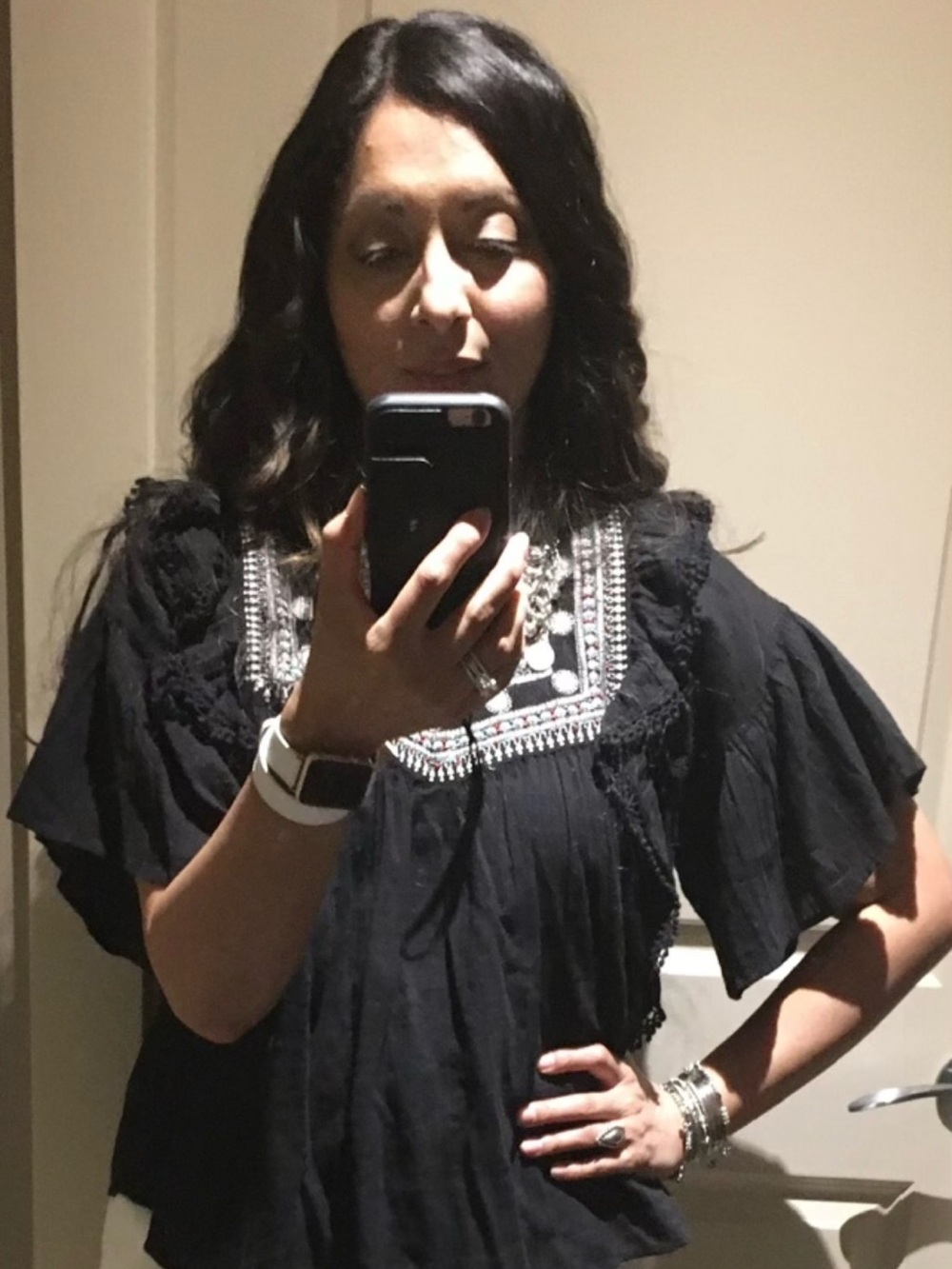 Topshop Black Embroidered Flutter Sleeve Blouse